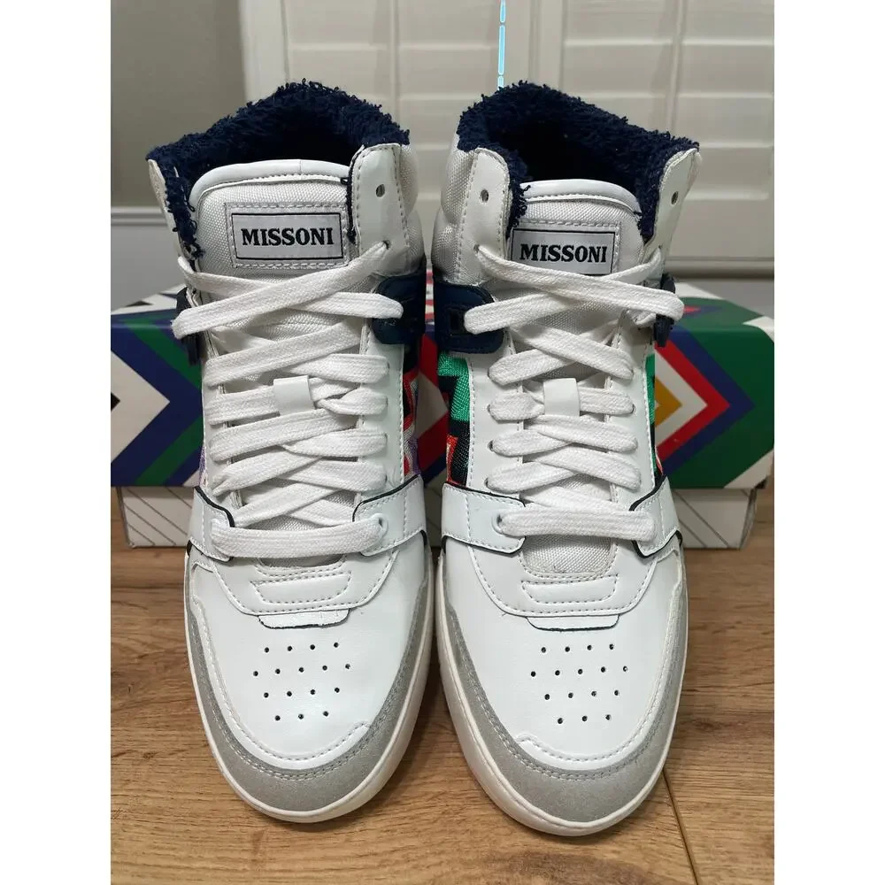 Missoni Basket High Luxury Sneaker White Blue Leather 5 M 6.5 W 37 EU NIB Unisex